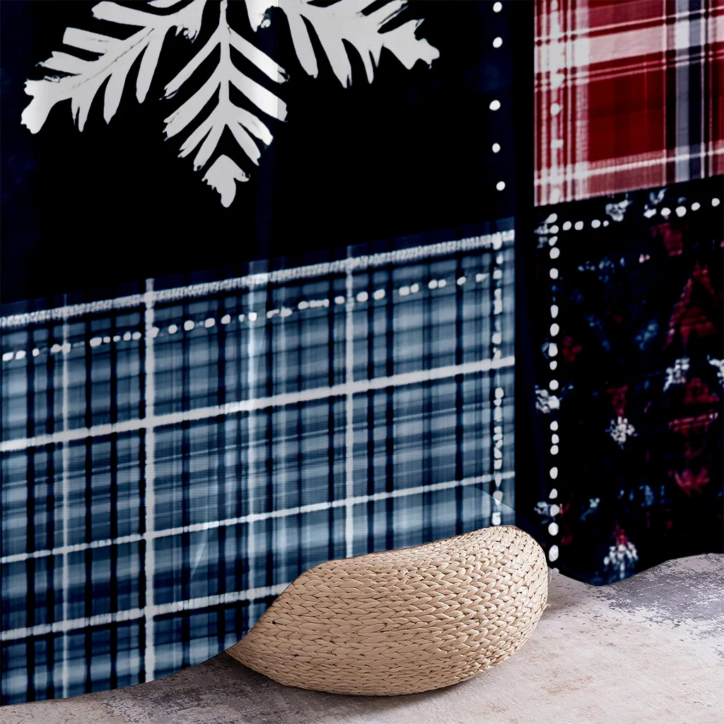 2pcs Christmas Decorative Curtains, Vintage Plaid And Snowflake Print Curtains, 100% Polyester, Festive Party Decor.