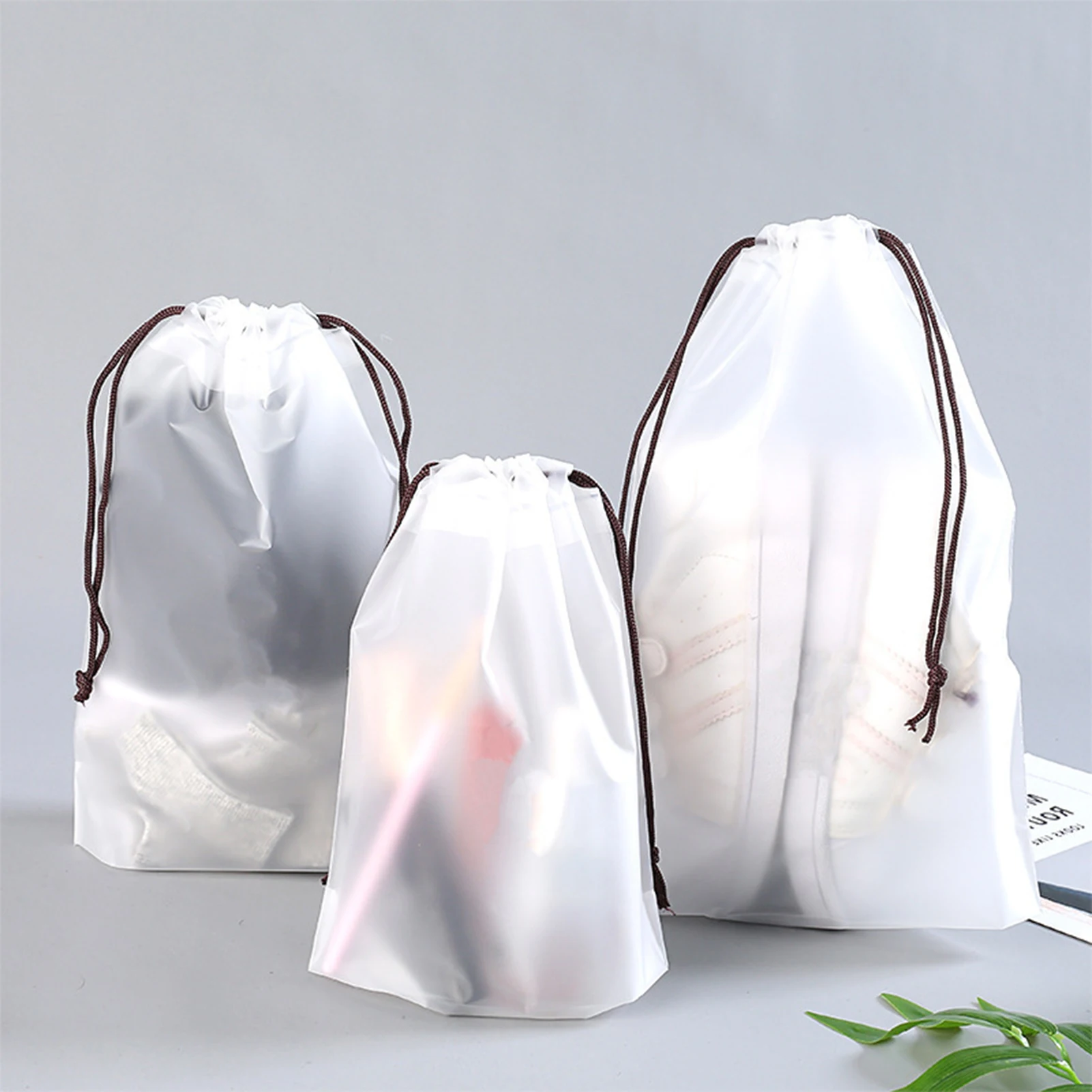 Matte Drawstring Storage Bag Sport Storage PE Folding Clothes Shoes Dustproof Bag Stuff Storage Pouch for Home Travel and Sports