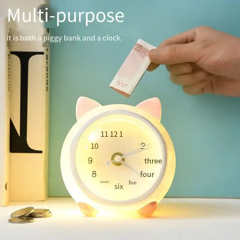 Lampu tidur LED ขนาดเล็กติดข้างเตียงห้องนอนนาฬิกาการ์ตูนอเนกประสงค์ตั้งโต๊ะเครื่องประดับ kado Kecil กระปุกออมสินรูปสัตว์แบบสร้างสรรค์