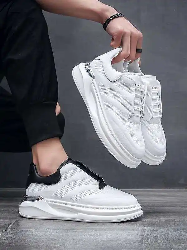 

Новые мужские белые повседневные туфли с мягкой подошвой, дышащие, модные, с круглым носком, износостойкие, на подкладке из кроличьего меха, летние туфли.