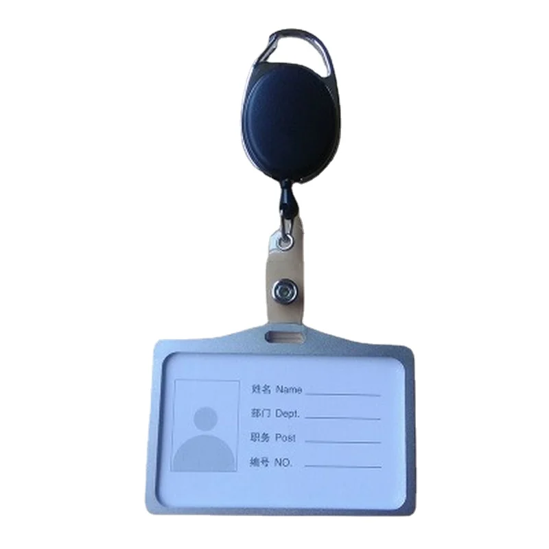 

Aluminum Alloy ID Tag Working Permit Case with Clips Employee's Pass Work Card Holder with Retractable Badge Reel Card Clips