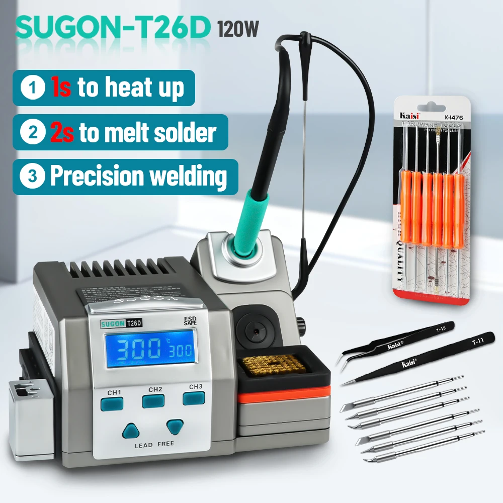 

SUGON T26D 120W Soldering Station Smart Heating Electronics Soldering Iron Tip C210 Precision welding Phone PCB BGA Repair Tools