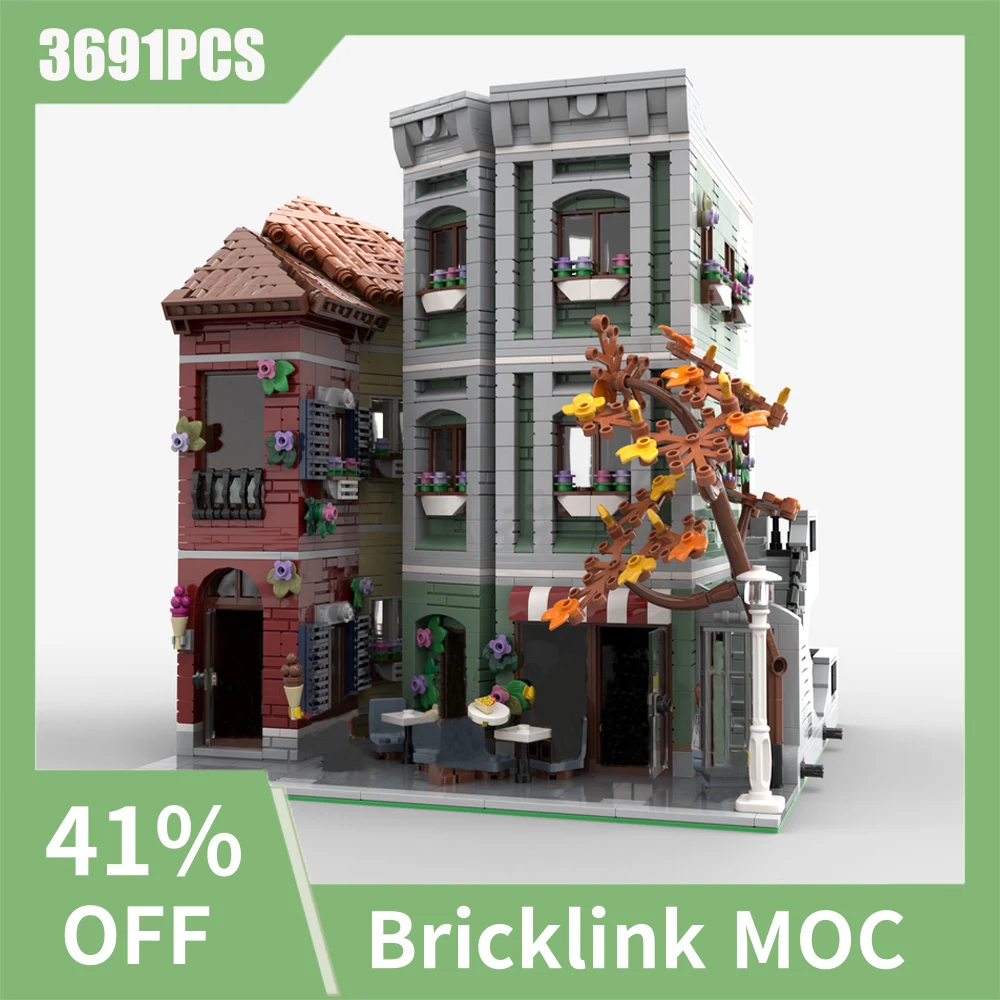 

NEW 3691PCS City Hot Selling Street View Moc modular Ice Cream Parlour and Pizzeria Apartment DIYcreative ideas Toy Gift Blocks