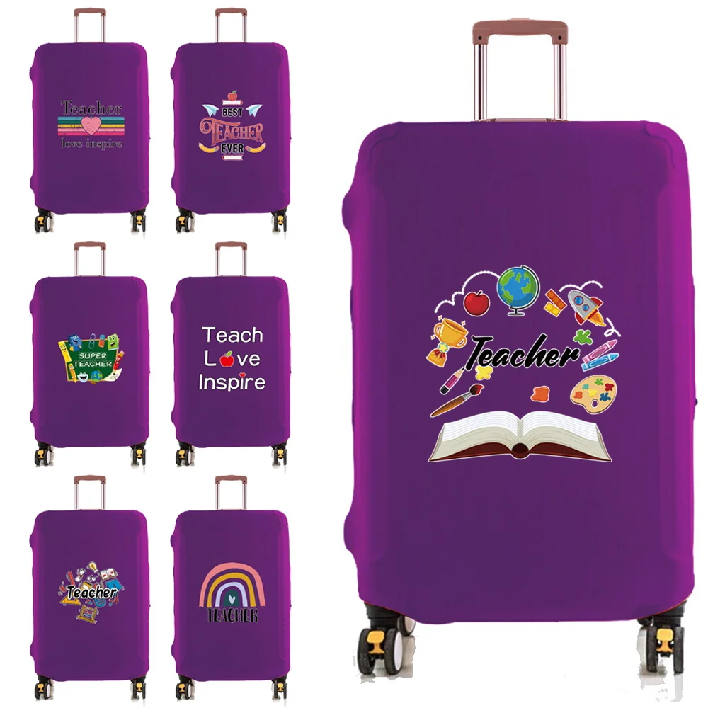 Teacher Print Travel Cover Luggage Cover 18-32 Inch Trolley Baggage Purple Elastic Dust Protective Case Cover Travel Accessories