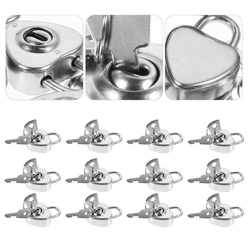 12pcs Heart Shape Padlocks Vintage Old Style Mini Padlocks With Key Lock Travel Wedding Jewelry Box Diary Book Suitcase