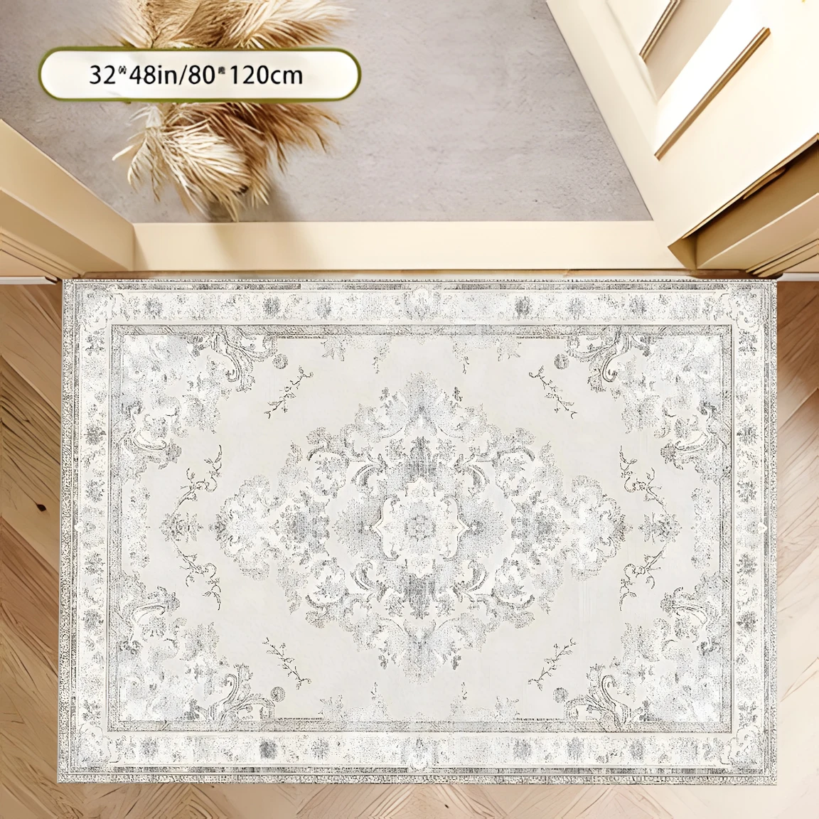 2D European Classical Symmetrical Floral Pattern Carpet - Light Luxury Retro Style, Suitable for Living Room, Bedroom, and Coffee Table Area - Instantly Refreshes Autumn/Winter Decorations