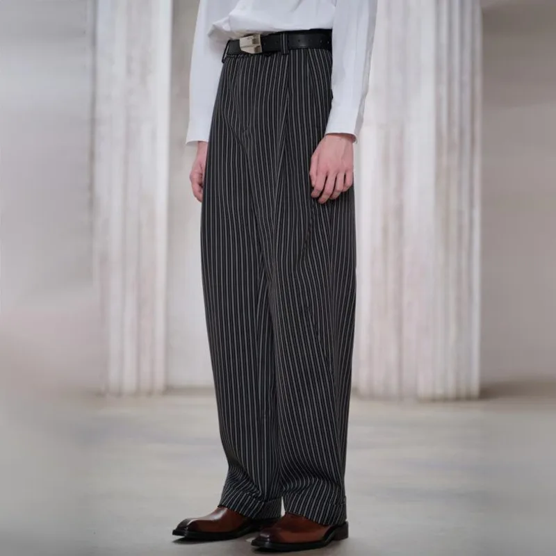WVGA Spring Autumn New Men Tide Striped Trendy Straight Wool High-end Formal Niche Chic Casual Elegant Suit Pants Ins Y2K W19047