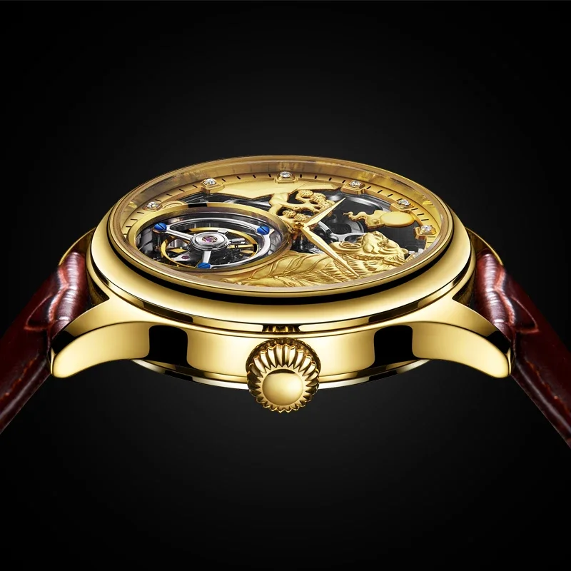 SEAKOSS Zodiac Tiger Super Skeleton Real Tourbillon Watch Men Luxury Sapphire Glass Men's Hand Wind Mechanical Watches Leather - Image 2