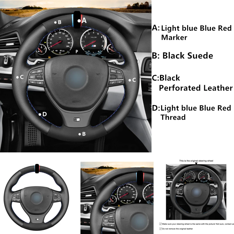 Black Suede Leather Car Steering Wheel Cover For BMW M Sport F10 F11 (Touring) F07 F12 F13 F06 F01 F02 M5 F10