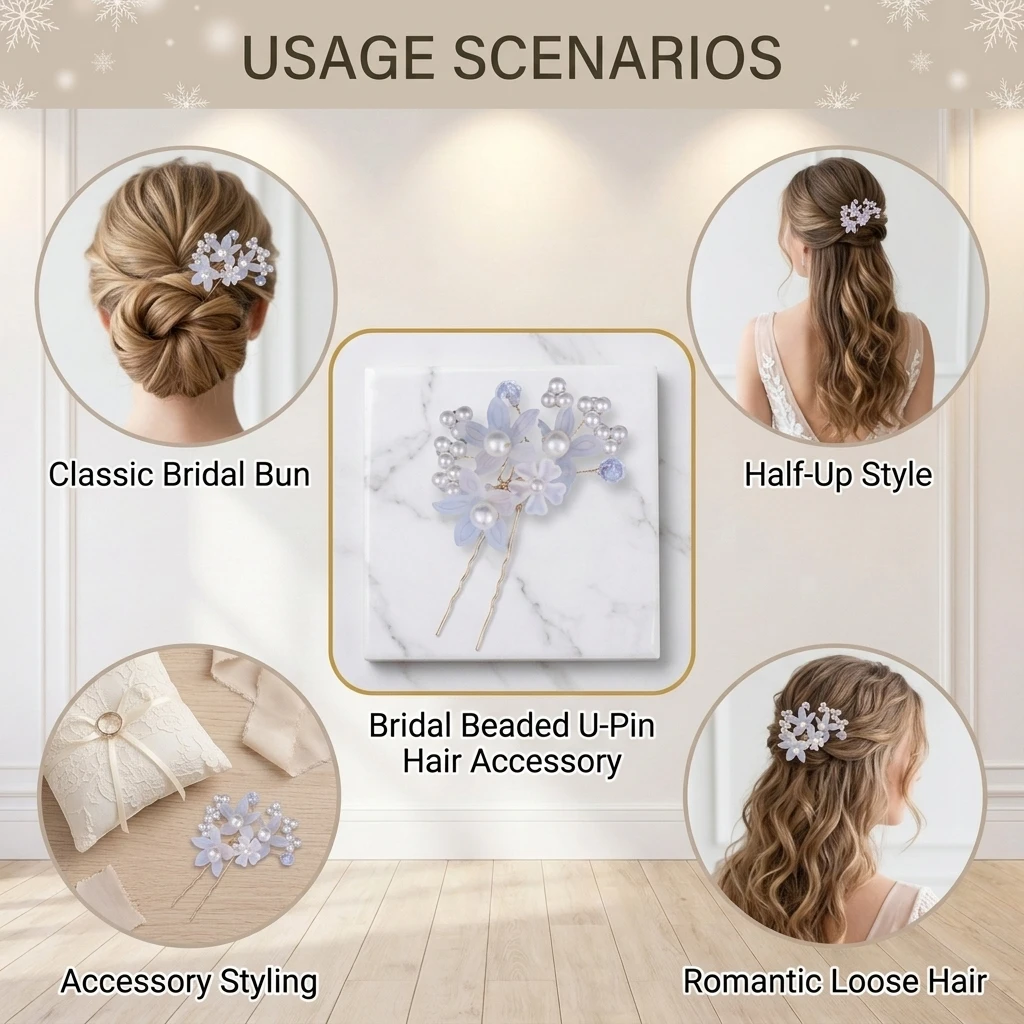 Fotografia 7: Grampos de Cabelo Simples para Casamento, Feitos à Mão, com Pérolas e Strass, Decoração Floral, Acessórios de Cabelo em Liga Metálica em Formato de U para Mulheres e Meninas