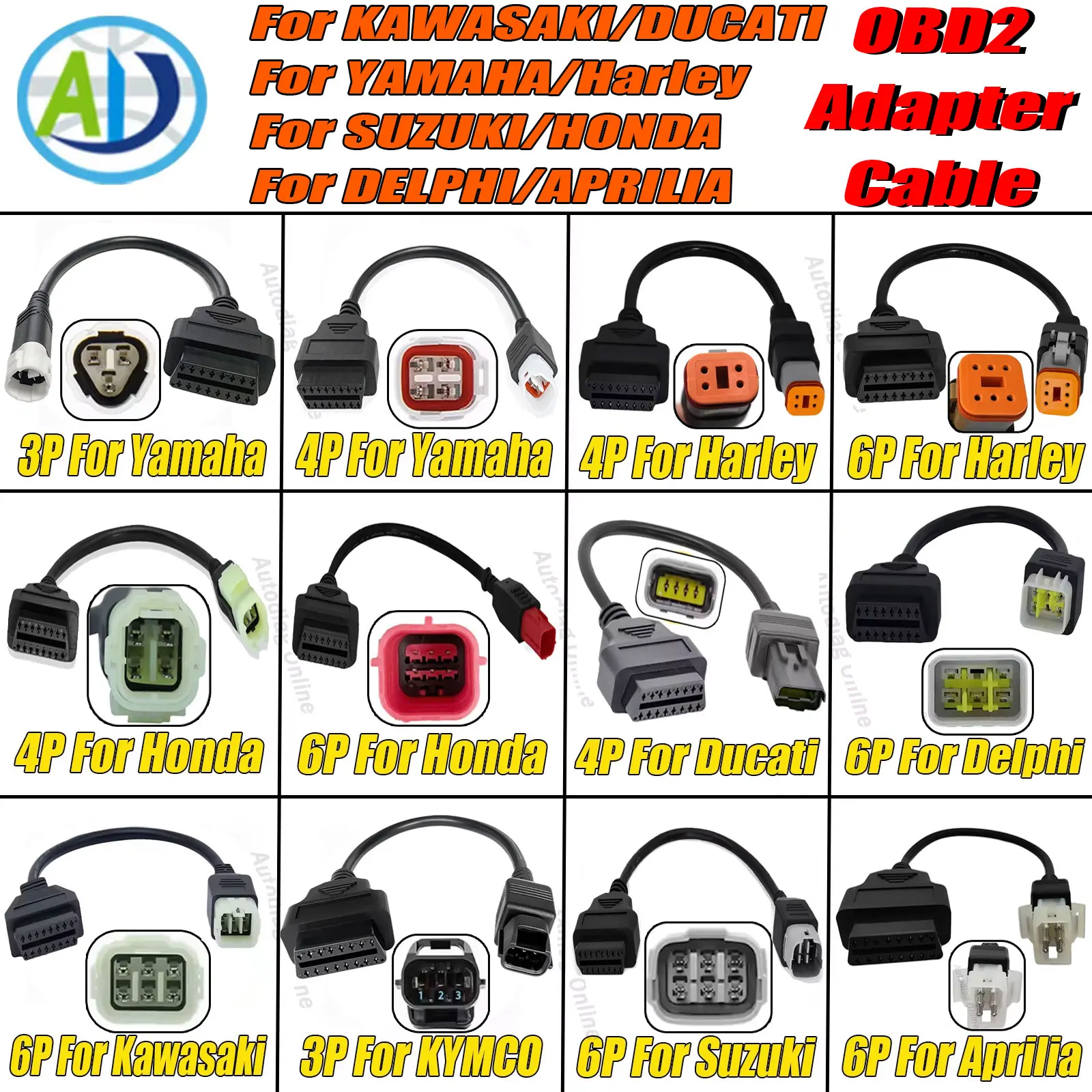 

Кабель OBD2 для мотоциклов YAMAHA (3-контактный, 4-контактный) и Honda/Kawasaki/SUZUKI (4-контактный, 6-контактный)