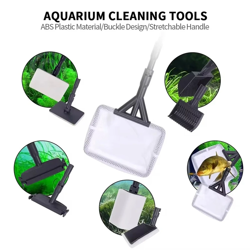 Aquarium Cleaning Tools Kit Aquarium Clamp Set Fish Tank Net Gravel Rake Algae Scraper Fork Sponge Brush Glass-Cleaner