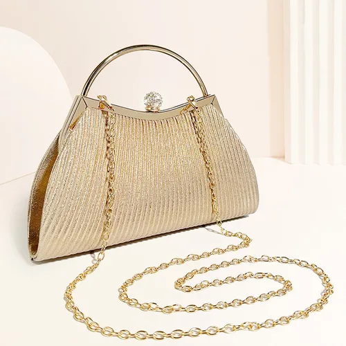 Imagen 2 del producto Bolso de mano plisado de noche para mujer, bolso de mano con asa superior, purpurina, boda, cena, vestido, Clip, fiesta de diamantes, oro