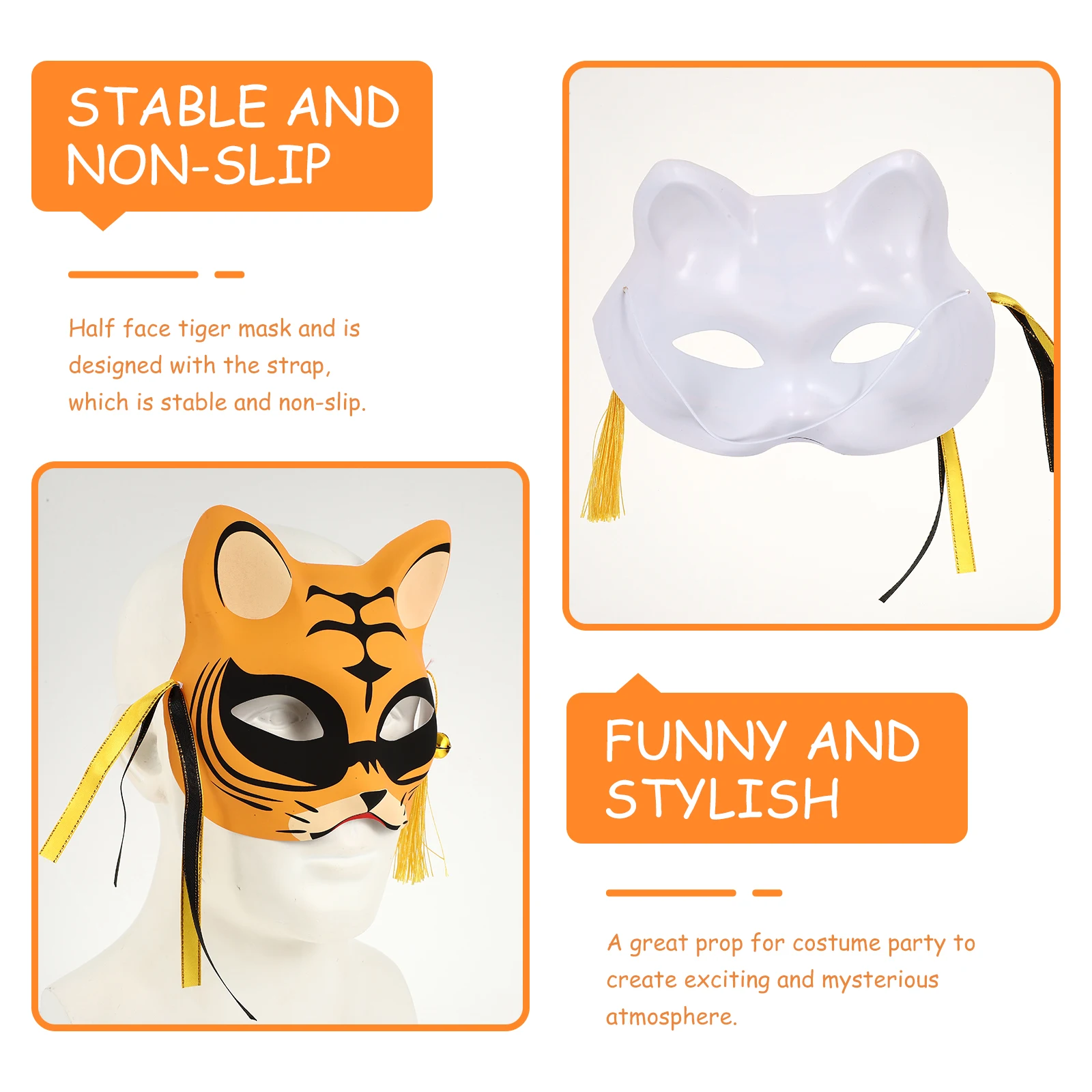 

Animal Face Mask Costume Tiger Halloween Costumes for Adults Party Felt Yellow Plastic