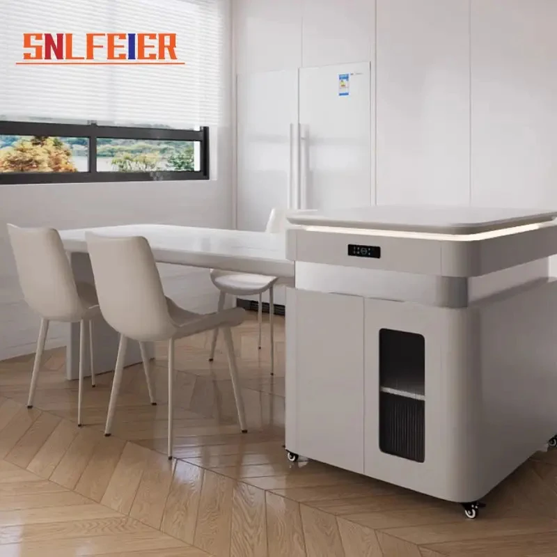 custom.Modern Minimalist Kitchen Island Customizable Multi-Functional Center with Induction Cooktop and Heatable Surface Hom
