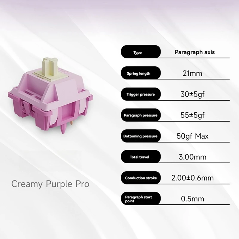 45Pcs Creamy Purple Pro Switch 5-Pin 30Gf Paragraph Axis Compatible With MX Mechanical Keyboard