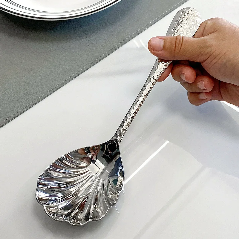18/10 Hammer patterned Shell Spoon Heavy duty Stainless Steel Public Spoon Restaurant Hotel Dining Large Soup Spoon