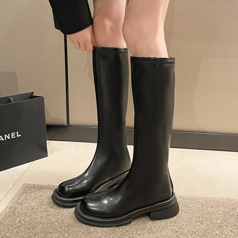 

Women Knight's Boots Flats Leather Shoes 2025 Winter New Fashion Chelsea Boots Brand Casual Motorcycle Sexy Woman Botas Zapatos