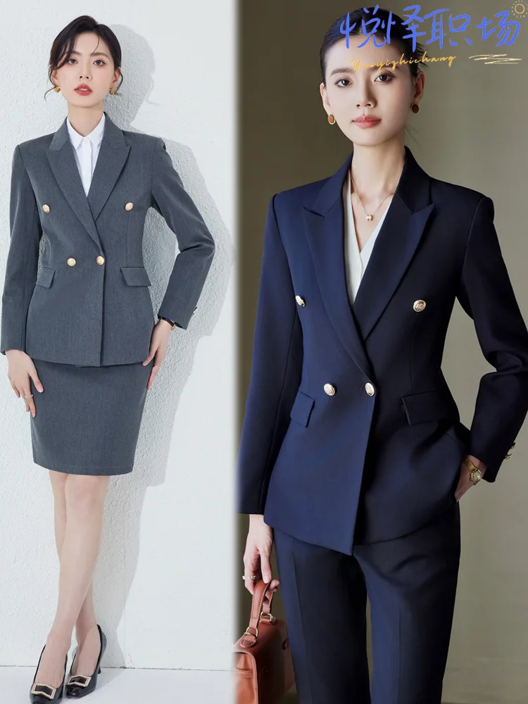 Black women's suit for professional commuting, elegant attire for petite women, suitable for interviews, college students, teach