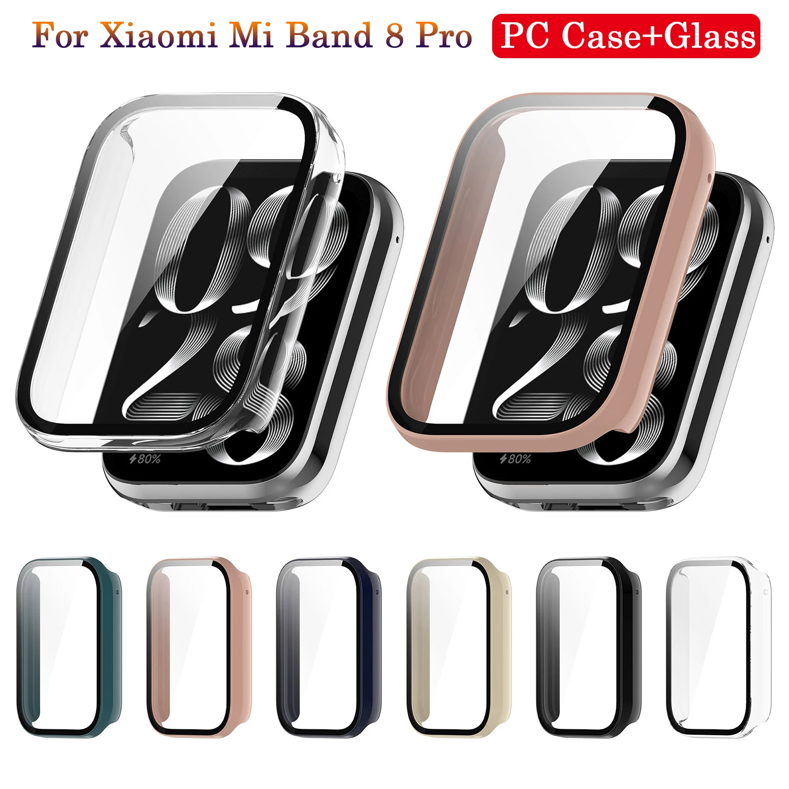 

Glass+Case For Xiaomi Band 8 Pro SmartWatch,All-Around Screen Protector PC Bumper Tempered Glass for Mi Band 8 Pro Accessories