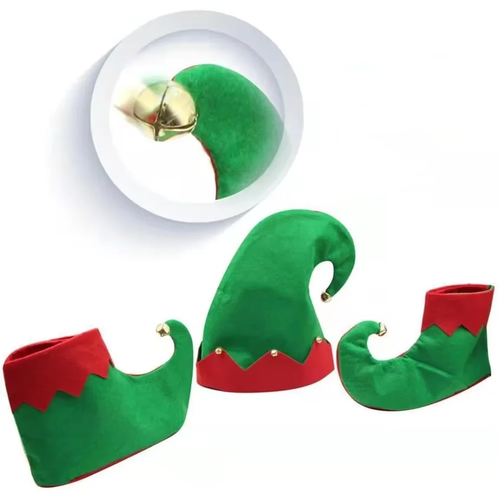 PESENAR Christmas Elf Costume Sets Xmas Holiday Elf Felt Hat Elf Shoes Christmas Costume Headband
