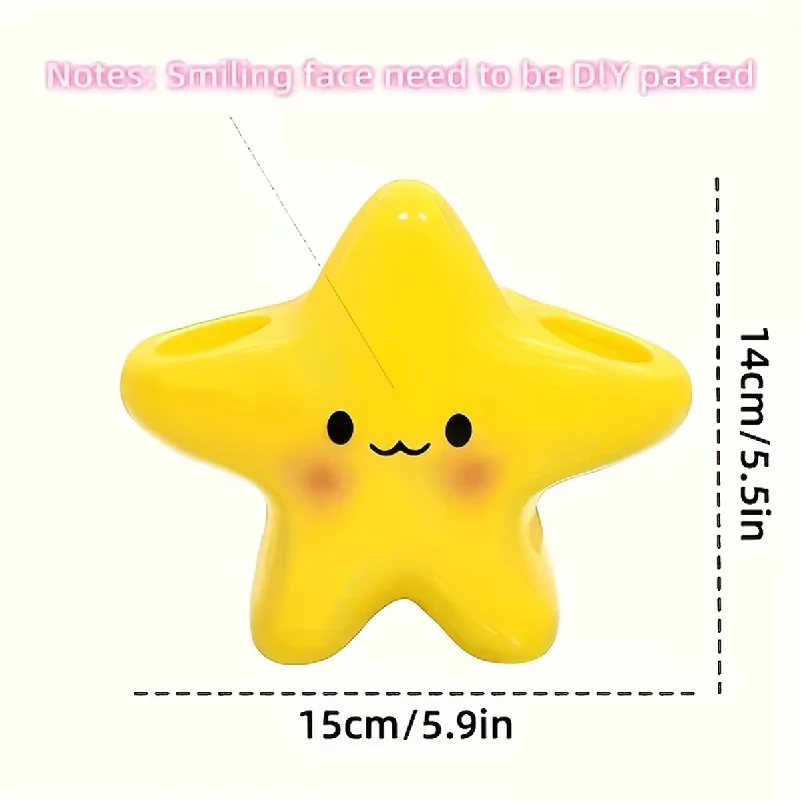 Cute Star-Shaped Toothbrush Holder  Freestanding Bathroom Organizer with Cute Face Design, Space-Saving Toothbrush & Toothpaste