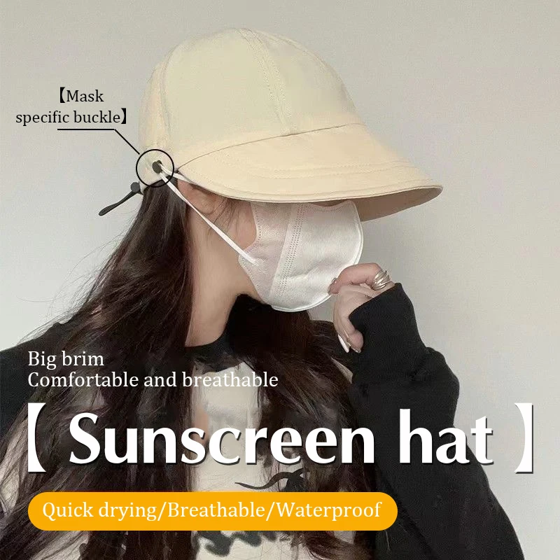 Outdoor Can Hang Mask Sun Hat Hollow Top Anti-Ultraviolet Sunscreen Summer Large Brim Quick-Drying Female