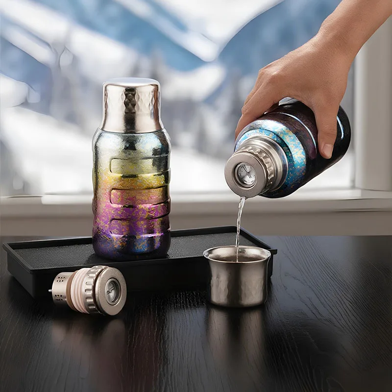 850ml Large-capacity Thermal Water Bottle With Temperature Display,Cover,Double-layer Pure Titanium Drinkware,Vacuum Thermos Cup