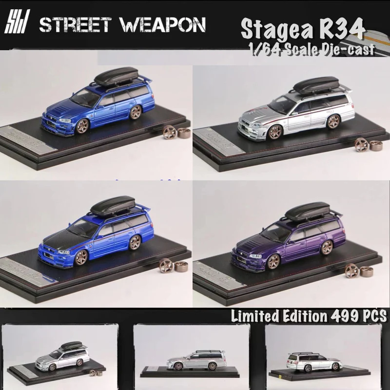 

SW 1:64 Stagea R34 литые модели автомобилей универсалов, металлические шасси, акриловый дисплей, коллекционные модели, украшения