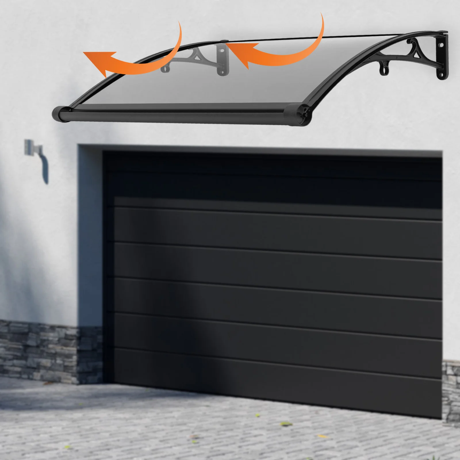 Upgraded Door Awning Canopy with Enlarged Gutters and UV Protection, 40.15x24.4x5.9in, 9.92lbs 110.23lbs Load Capacity for Porch Window Garage