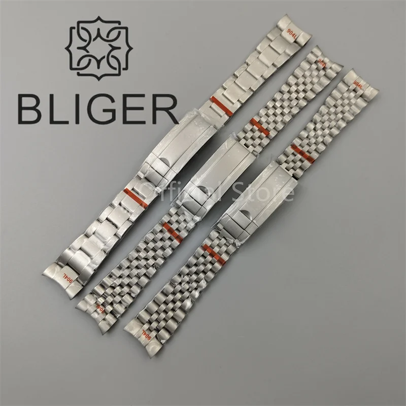 BLIGER 20mm Width Watch Band 904L Stainless Steel In Titanium Coated Color Glide Claps Full Brushed Strap For Traditional Watch