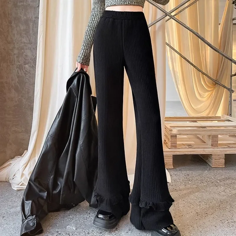 

Fungus Lace Austrian Velvet Boot-cut Pants for Women in Autumn Winter Thickened Corduroy Casual Floor-length Wide-leg