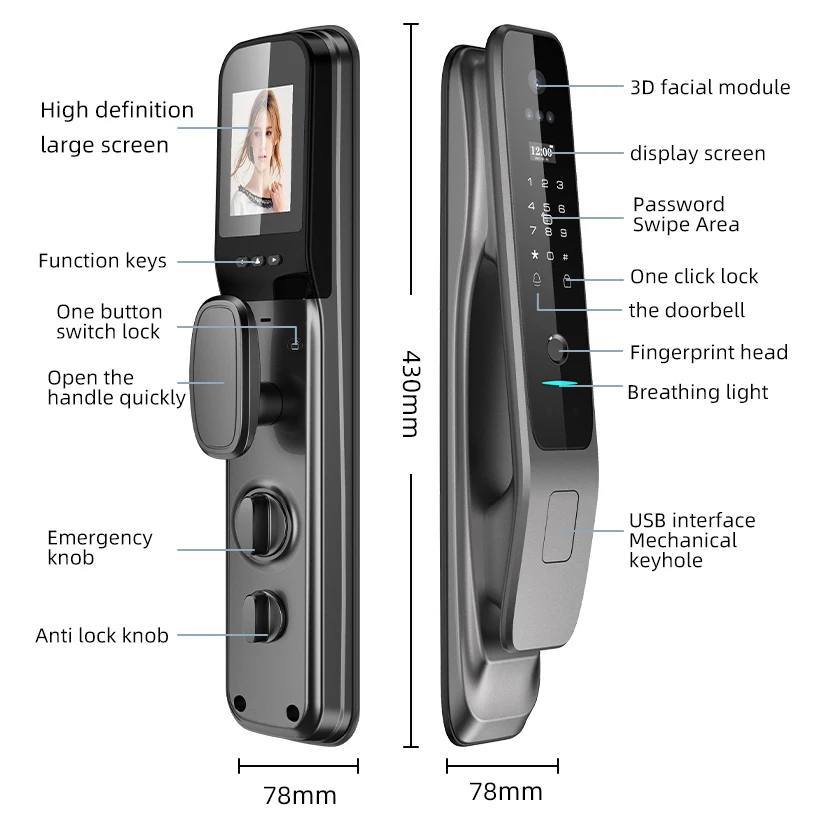 Imagem -04 - Face Recognition Smart Door Lock com Câmera de Captura Bloqueio Digital Eletrônico Tuya Wifi Lock Inteligente 3d