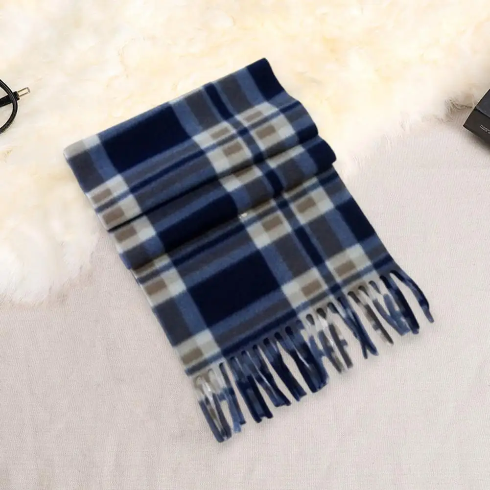 Plaid Scarf Double-sided Scarf Plaid Print Tassel Winter Scarf for Unisex Thick Warm Soft Double-sided Plush Long Wide for Men