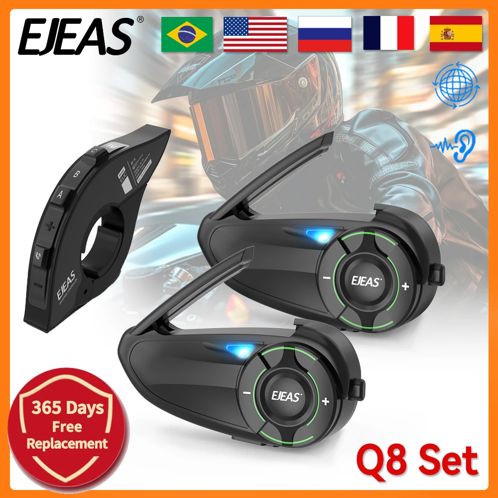 

EJEAS Q8 Motorcycle Mesh Group Talking At The Same Time for 6 Riders Helmet Intercom Bluetooth Interphone Headsets Waterproof