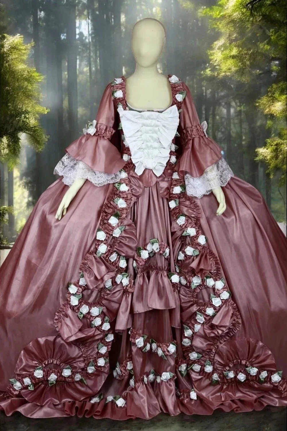

Robe a la francaise Queen Marie Antoinette Rose Flower Sack Back Dress Victorian Royal Court Princess Gorgeous Baroque Ball Gown