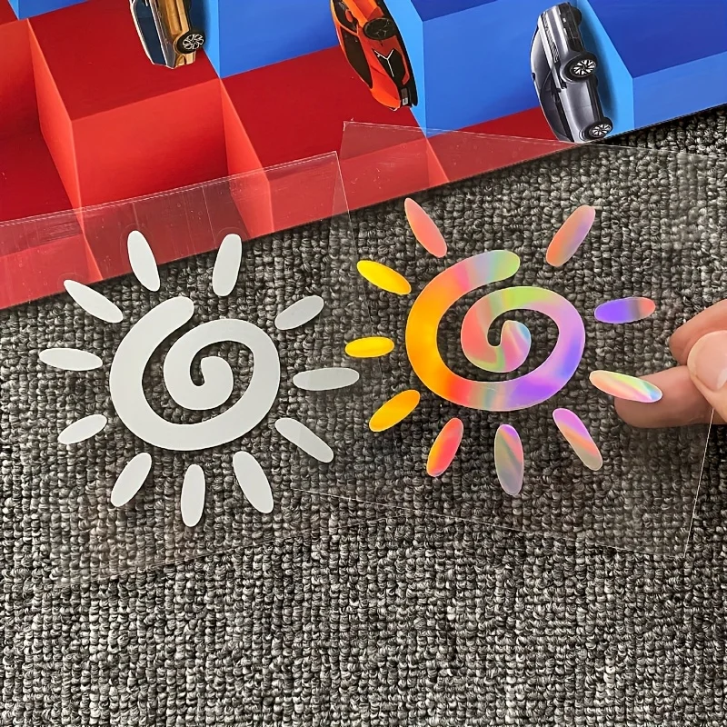 1PC Holographic & White Sun Swirl Sticker - Vibrant Vibe, Removable Decorative Decal for Car Windows, Laptops & Skateboards