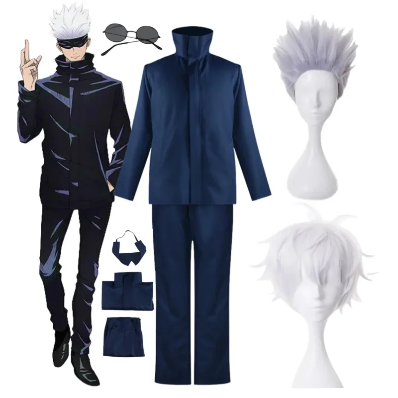 

New 2025 Anime Jujutsu Kaisen Cosplay Costume Glasses Wig Uniform Suits Halloween Christmas Party Gojo Satoru C Q5Q6