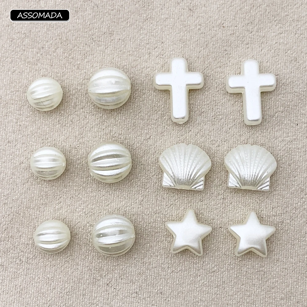 50pcs Imitation Pearl Bead DIY Bracelet Necklaces Acrylic Connector Cross Star Shell Ball Beads For Jewelry Making Accessories