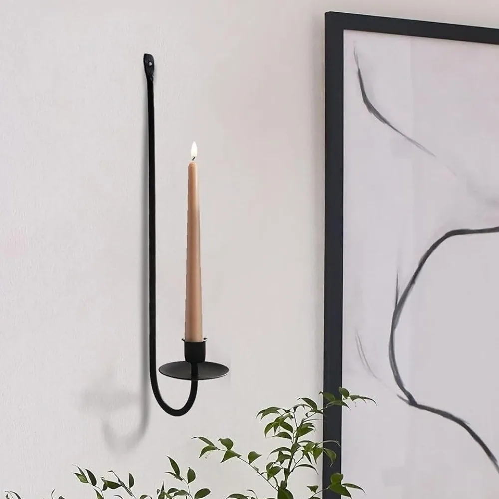 Retro Wall Mount Candle Holder L-Shape Minimalism Metal Candle Sconce Ornaments Prop Candle Stand Candlelight Dinner