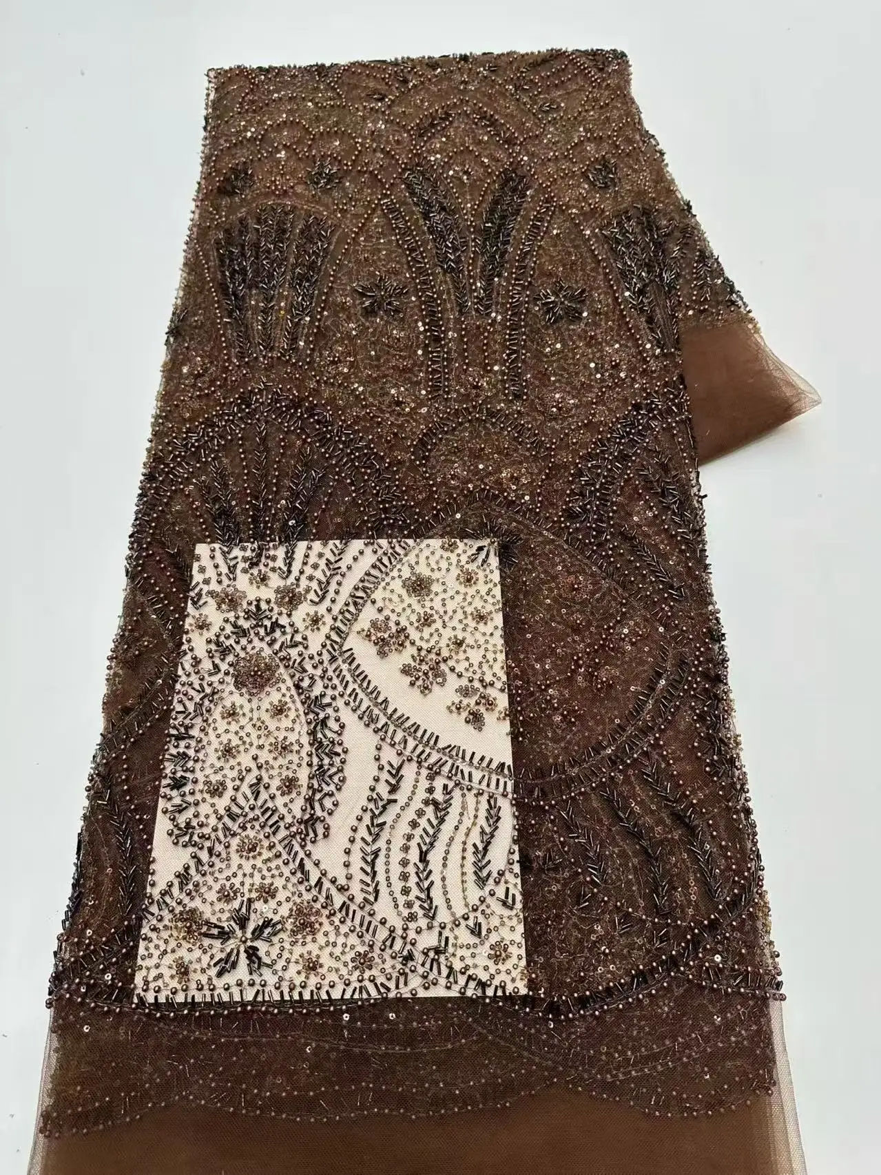 Luxury African fabric for women Sequins Beaded Lace Fabric High Quality French Style Nigerian Lace 5 Yards for Party Wear