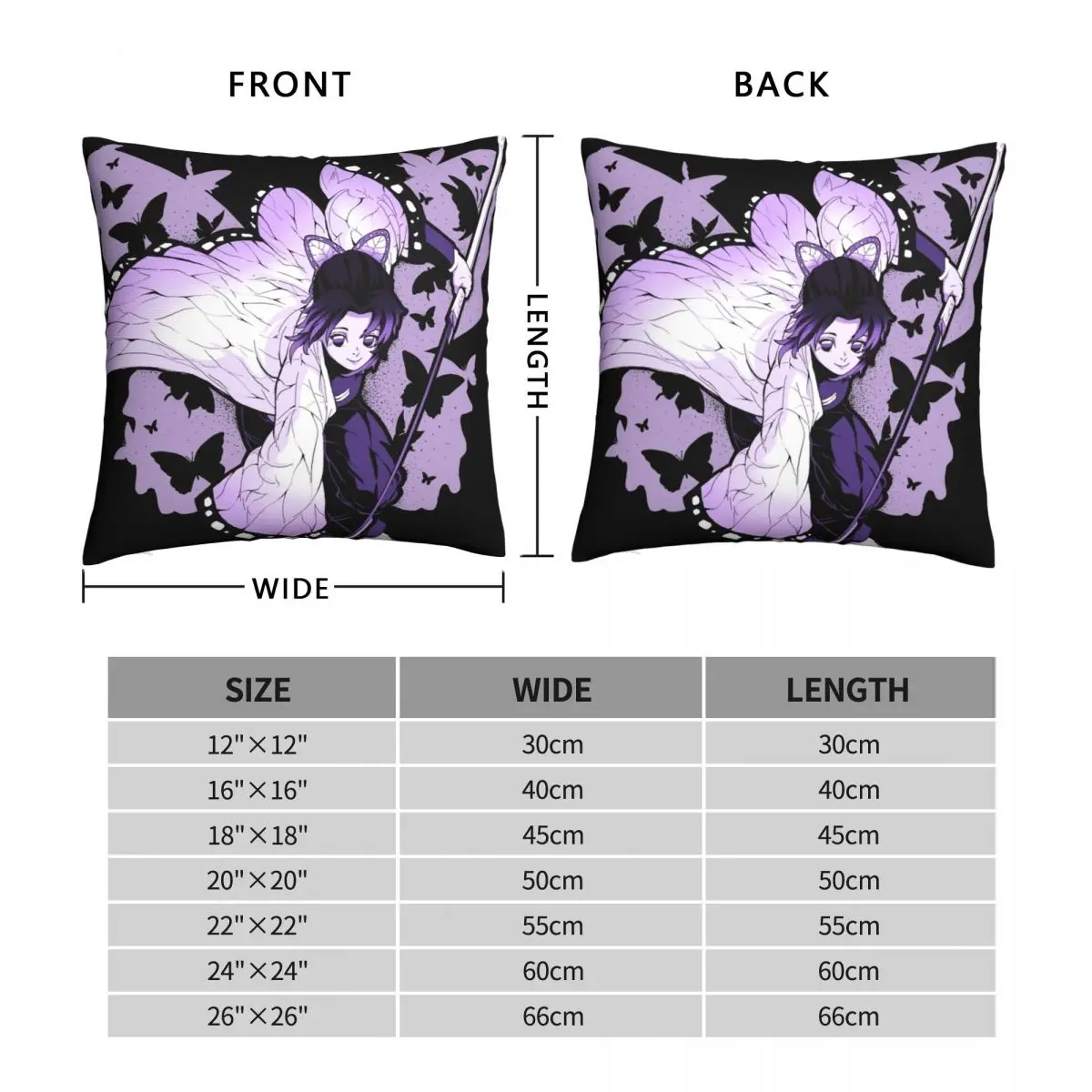 Demon Slayer Pillar Shinobu Square Pillowcase Polyester Linen Velvet Printed Zip Decor Pillow Case Home Cushion Cover Wholesale