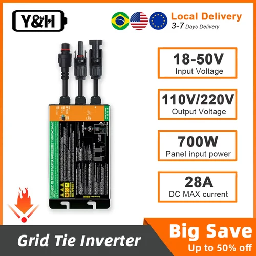 Y & H Micro inversor de conexión a red 700W 600W 500W 350W 300W MPPT Micro inversor PV entrada DC18V-60V salida AC110V 240V en sistema de red