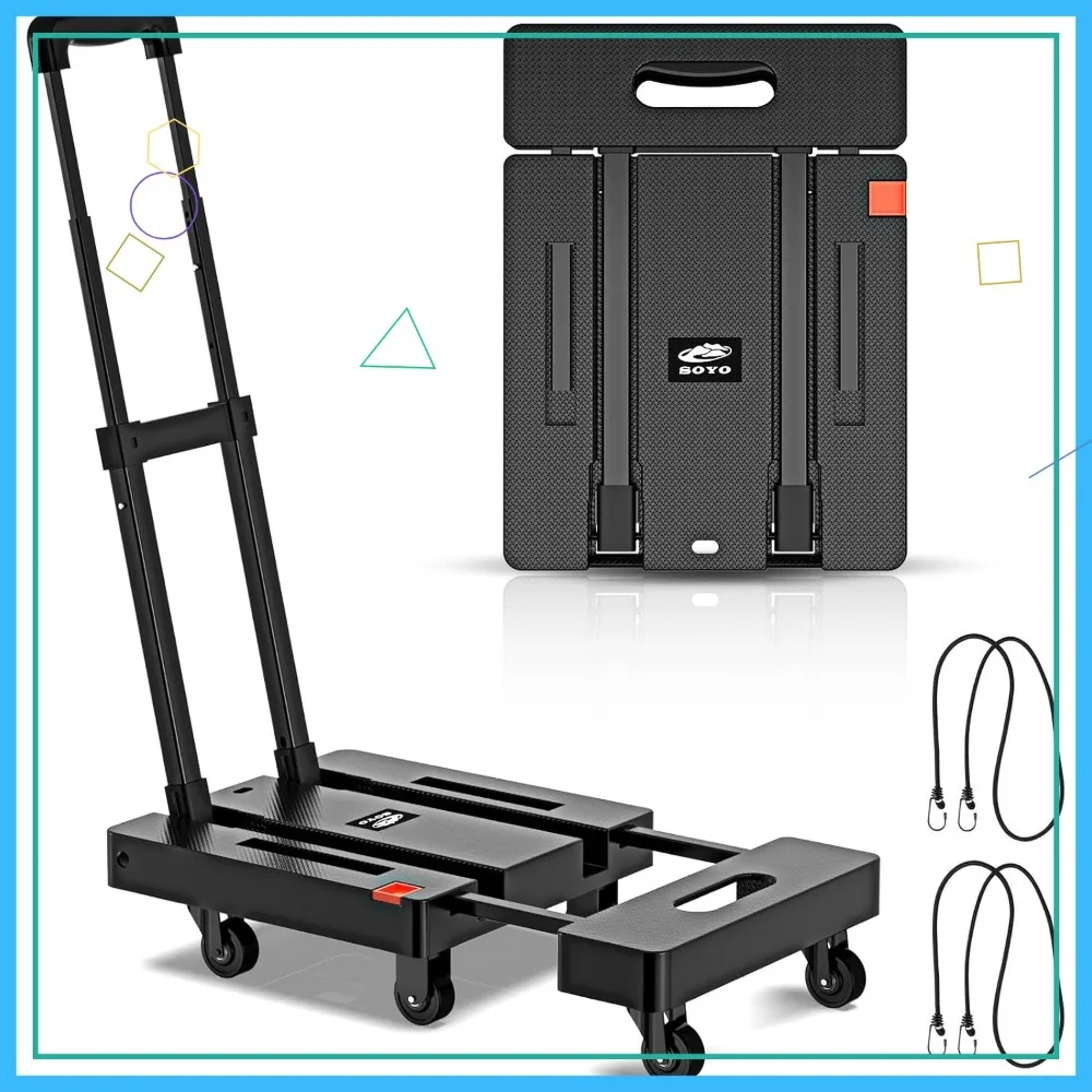 Wózek ręczny składany o dużej wytrzymałości, udźwig 227 kg, wózek transportowy z 6 kołami i elastycznymi linkami do przeprowadzki, podróży i zakupów.