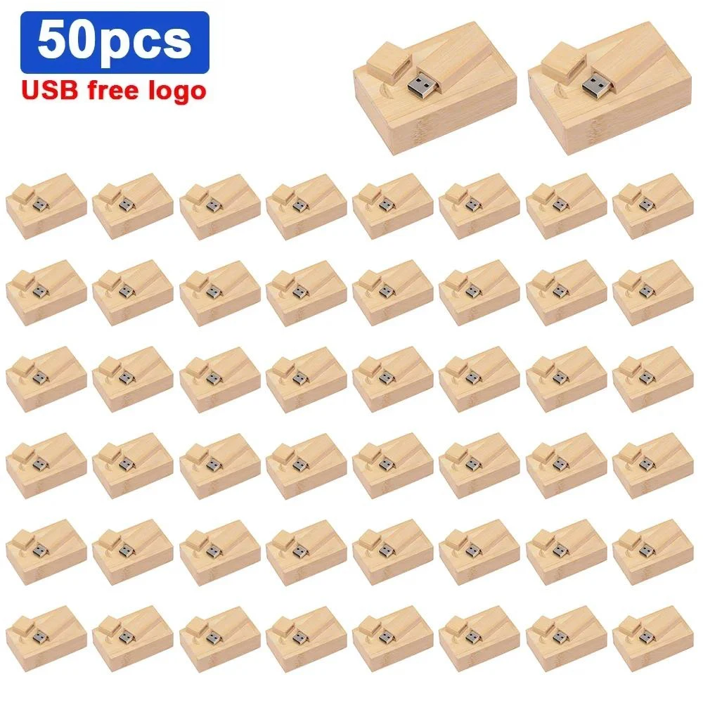 JASTER 50 PCS LOT USB Flash Drives 128GB Free Custom Logo Memory Stick 64GB Wooden Box Pen Drive 32GB High Speed U disk 16GB 8GB