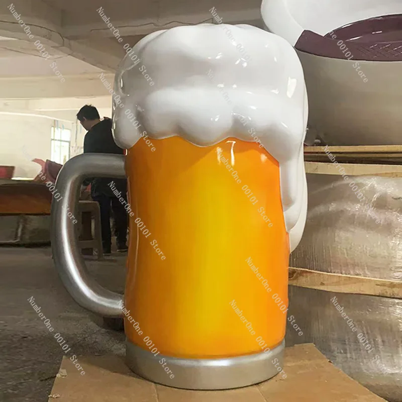 Large LED Light Simulation Beer Cup Model Sculpture Internet‑famous Wall Decor Ornament for Cafe Bar Shop