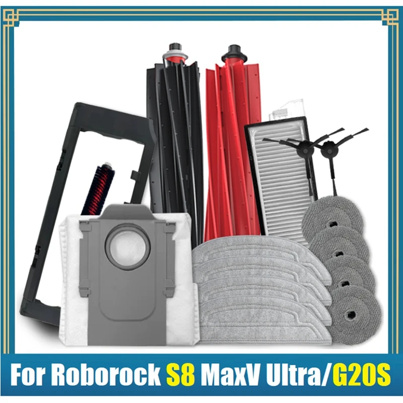 AD-16PCS สำหรับ roborock S8สูงสุด V ชุดอะไหล่เครื่องดูดฝุ่นหุ่นยนต์ G20s พิเศษไม้ถูพื้นถุงกรองฝุ่นตัวกรองแปรงด้านข้างหลัก