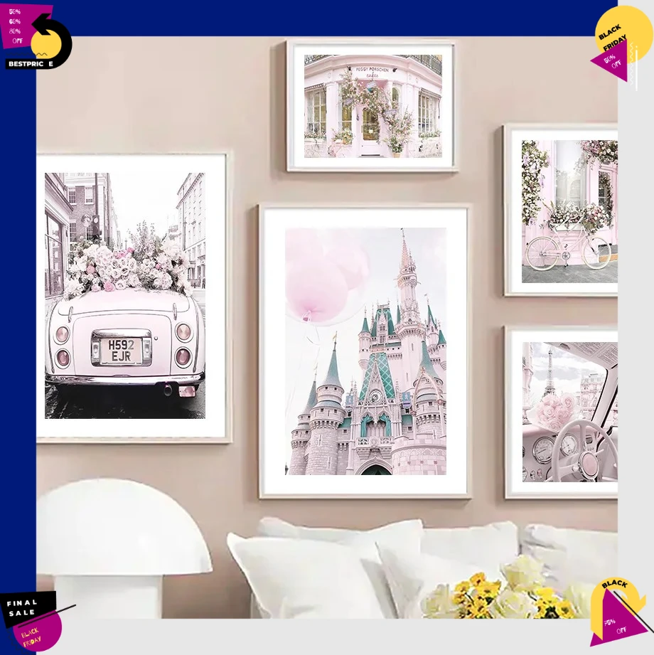 Cuadro Moderno sin Marco de la Torre Eiffel Rosa con Flores de Cerezo – Arte de Pared con Diseño de Rosa para Sala de Estar 2026