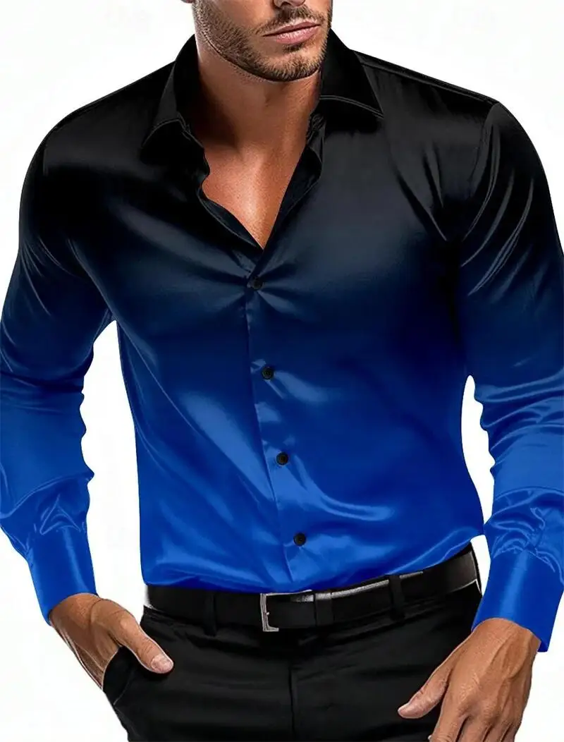 Prom shirt gradient fashion casual blue purple red high quality comfortable soft high quality men\'s tops 2024 new plus size