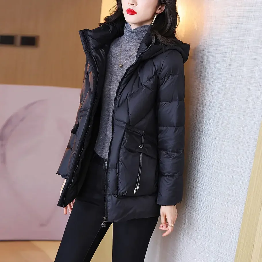 Woman Coat Zip-up Black Thick Padding Duck Down Quilted Padded Jackets for Women Hoodie Y2k Fashion 2024 Trend Luxury Hot Youth